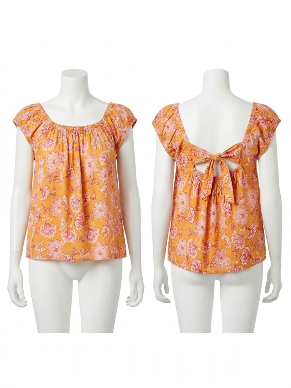 Old Navy Yellow Floral Tie Back Flutter Sleeve Boho Peasant Top XL
